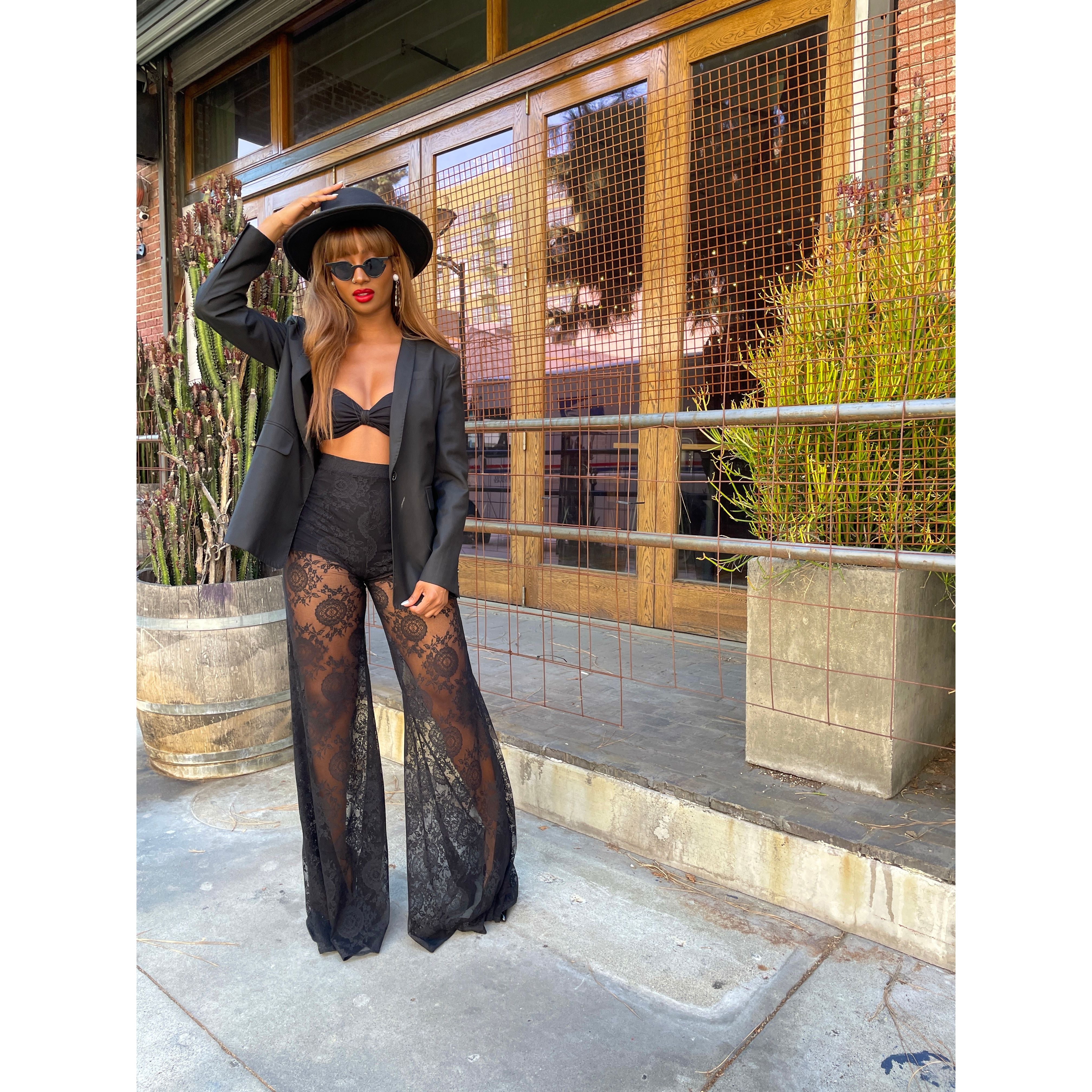 Lillie Lace pants Custom black lace pants-Rocknremix Lillie Lace pants Custom black lace pants-Rocknremix