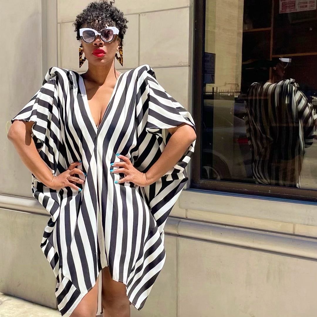 Cari dress Blak white stripe dress- Rocknremix