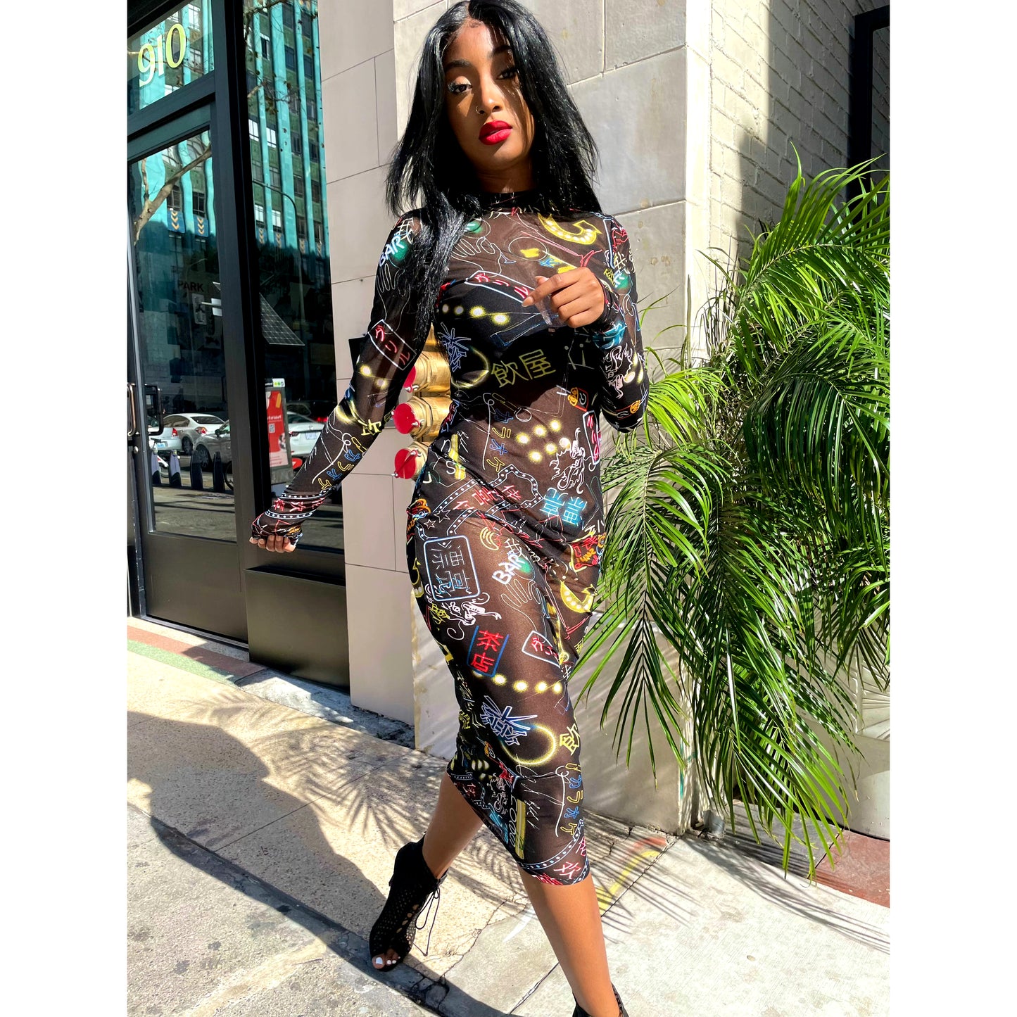 Toyko dress Sheer graphic body con dress-Rocknremix – Rockn Remix